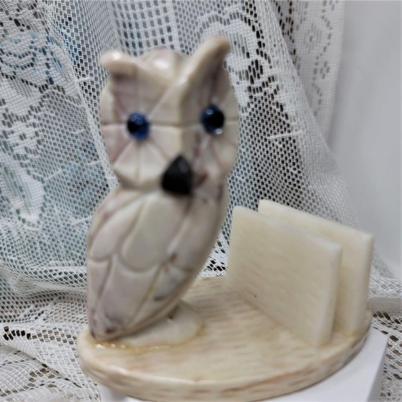 Marble Owl Card Holder Vintage Blue Eyes - Picture 4 of 8